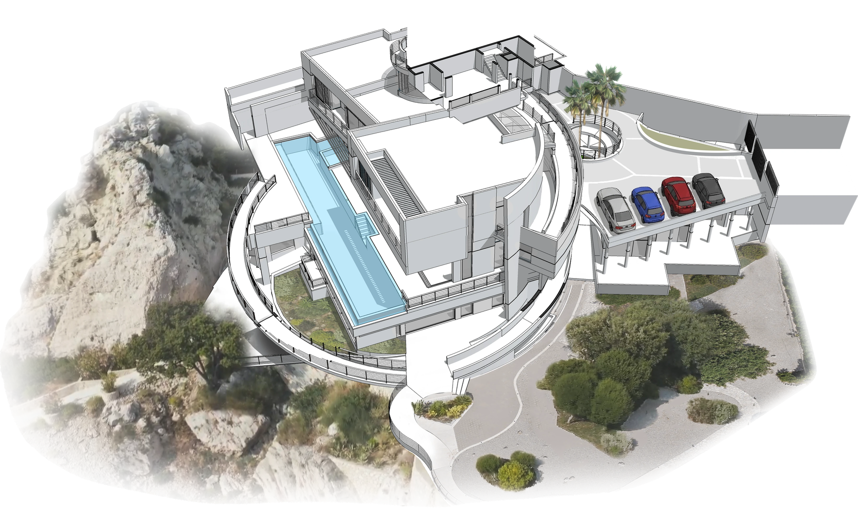 Axonometric view of the Continuum residence, garden and pool — Vicino · Garden