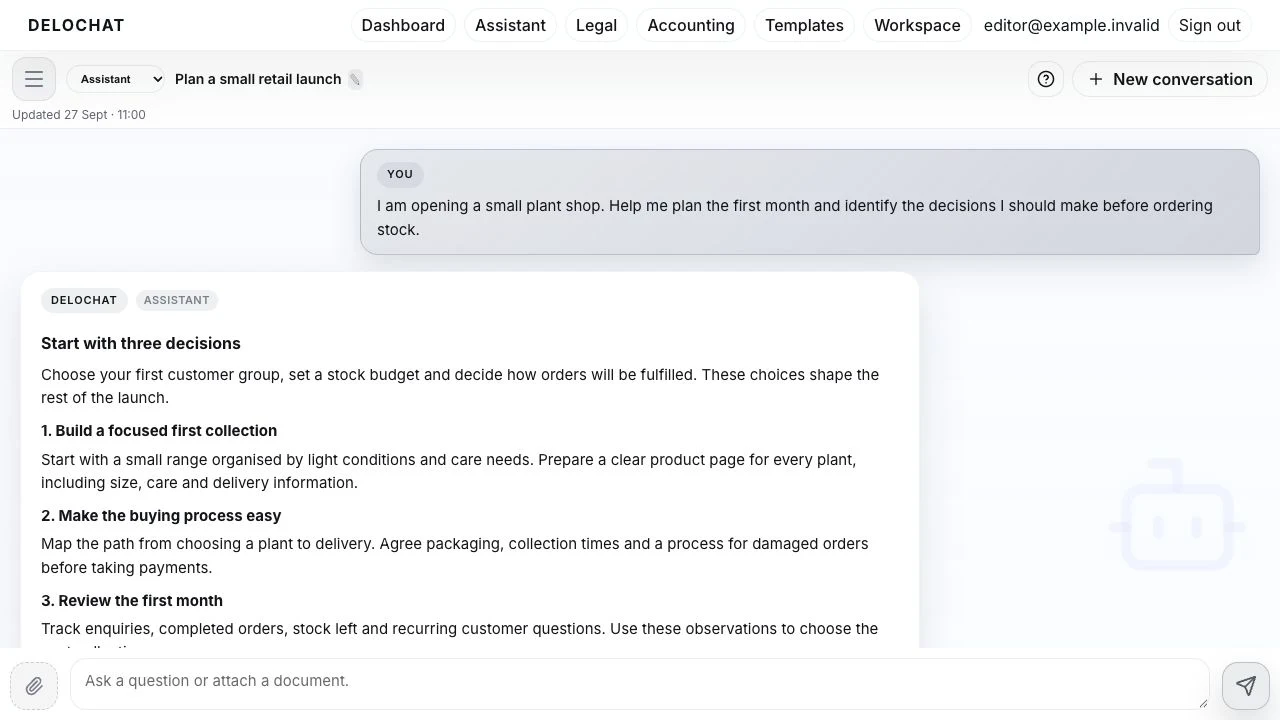 Progressive display of a prepared example in the Delochat interface